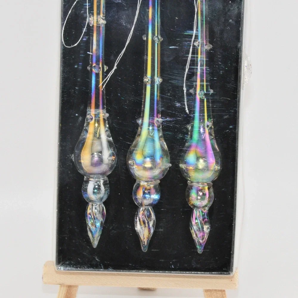Robert Stanley Icicle Ornaments 3pc Iridescent Glass New Holiday Decor 2021‎